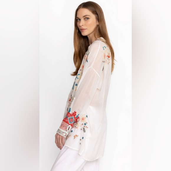 Johnny Was Audrey White Tunic Women's Embroidered Floral Long Sleeved Size Small - Picture 3 of 11